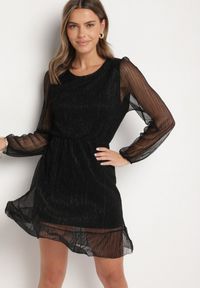 Born2be - Czarna Sukienka z Wiskozy Ozdobiona Metaliczną Nicią Meliorea. Kolor: czarny. Materiał: wiskoza. Wzór: aplikacja. Styl: elegancki, klasyczny #4