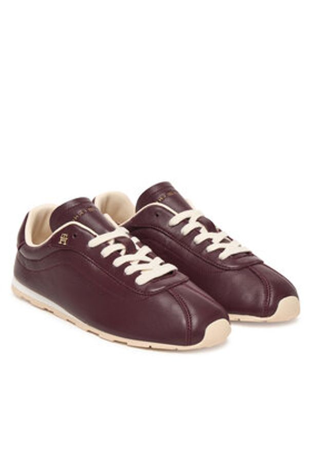 TOMMY HILFIGER - Tommy Hilfiger Sneakersy Th Low Profile Runner FW0FW08951 Bordowy. Kolor: czerwony. Materiał: skóra