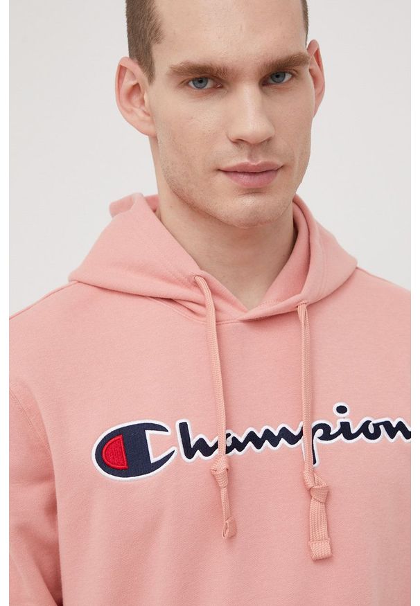 Champion bluza 217060 męska kolor różowy z kapturem z aplikacją. Typ kołnierza: kaptur. Kolor: różowy. Wzór: aplikacja