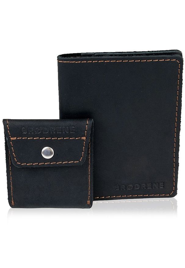 Skórzany zestaw portfel i bilonówka BRODRENE SW01 + CW02 czarny. Kolor: czarny. Materiał: skóra