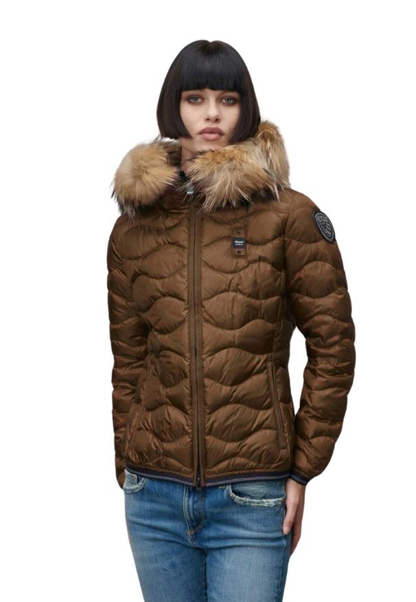 Blauer USA - BLAUER Brązowa damska kurtka Aldie Short Jackets, Rozmiar M. Kolor: brązowy. Materiał: poliamid, puch, futro