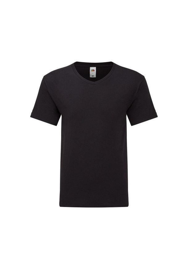 FRUIT OF THE LOOM - T-shirt Męski W Serek Iconic 150. Typ kołnierza: dekolt w serek. Kolor: czarny