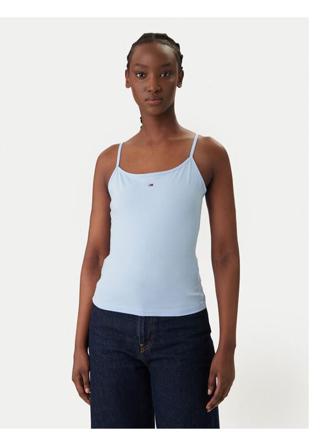 Tommy Jeans Top Essential DW0DW20675 Błękitny Slim Fit. Kolor: niebieski. Materiał: bawełna