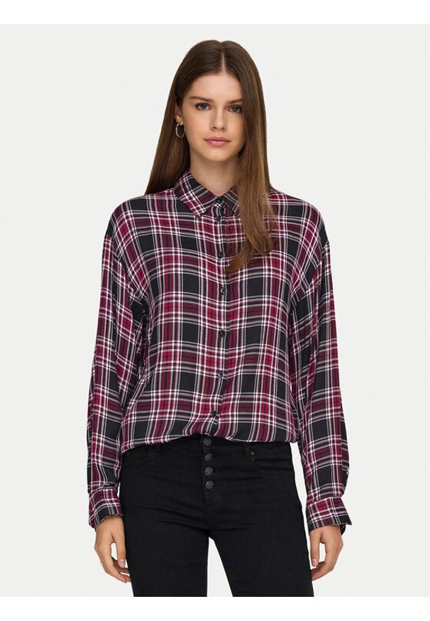 only - ONLY Koszula Evia 15355741 Bordowy Loose Fit. Kolor: czerwony. Materiał: wiskoza