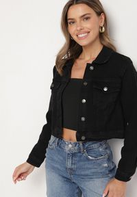Born2be - Czarna Kurtka Jeansowa z Kieszeniami Hanellia. Kolor: czarny. Materiał: jeans. Styl: klasyczny