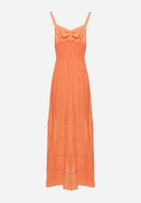 Born2be - Pomarańczowa Sukienka z Bawełną na Regulowanych Ramiączkach z Elastyczną Gumką na Plecach Tinathias. Okazja: na co dzień, na spacer. Kolor: pomarańczowy. Materiał: bawełna. Długość rękawa: na ramiączkach. Sezon: lato. Typ sukienki: proste. Styl: klasyczny, casual #3