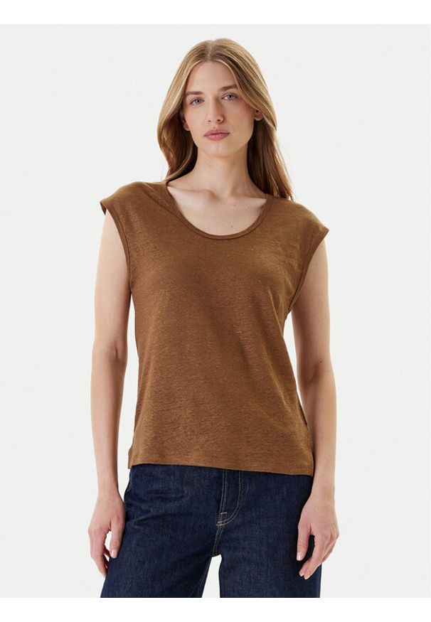 United Colors of Benetton - United Colors Of Benetton T-Shirt 37UJE16B1 Brązowy Regular Fit. Kolor: brązowy. Materiał: len