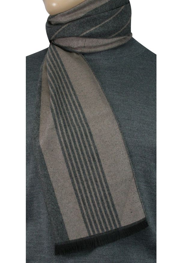 Alties - Szalik Dwustronny, Szaro-Beżowy w Paski, Prążki, Jesienno-Zimowy, 100% Wiskoza -ALTIES. Kolor: wielokolorowy, beżowy, brązowy. Materiał: wiskoza. Wzór: paski, prążki. Sezon: zima, jesień
