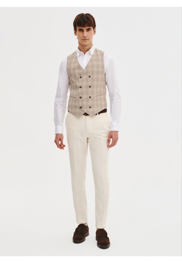 Pako Lorente - PAKO LORENTE - Dwurzędowa kamizelka męska w mocną kratę. Materiał: poliester, elastan, wiskoza. Wzór: kratka. Styl: elegancki, młodzieżowy