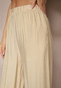 Renee - Beżowe Spodnie Palazzo o Szerokim Kroju High Waist Lislevia. Okazja: na co dzień. Stan: podwyższony. Kolor: beżowy. Styl: elegancki, casual #4