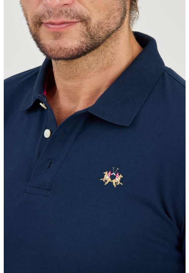La Martina - LA MARTINA Granatowy męski longsleeve polo Piquet Stretch, Rozmiar XXL. Typ kołnierza: polo. Kolor: niebieski. Długość rękawa: długi rękaw