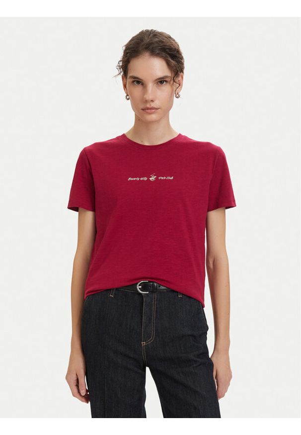 Beverly Hills Polo Club T-Shirt P-SS26W-TS6510 Bordowy Regular Fit. Typ kołnierza: polo. Kolor: czerwony. Materiał: bawełna