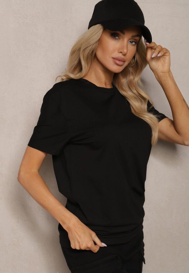Renee - Czarna Klasyczna Gładka Koszulka z Bawełny Detima. Kolor: czarny. Materiał: bawełna. Wzór: gładki. Styl: klasyczny