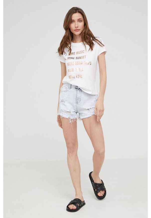 Answear Lab szorty jeansowe damskie gładkie high waist. Okazja: na co dzień. Stan: podwyższony. Kolor: niebieski. Materiał: jeans. Wzór: gładki. Styl: wakacyjny
