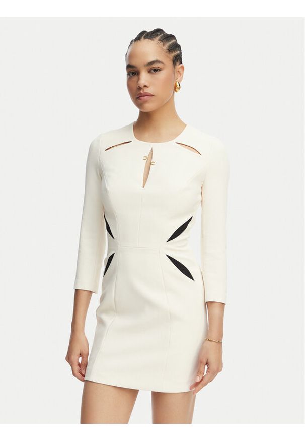 Elisabetta Franchi Sukienka koktajlowa AB-868-61E2-V390 Kremowy Slim Fit. Kolor: kremowy. Materiał: syntetyk. Styl: wizytowy