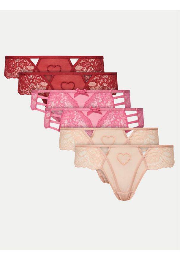 Hunkemöller Komplet 6 par fig brazylijskich 207186 Czerwony. Kolor: czerwony. Materiał: syntetyk