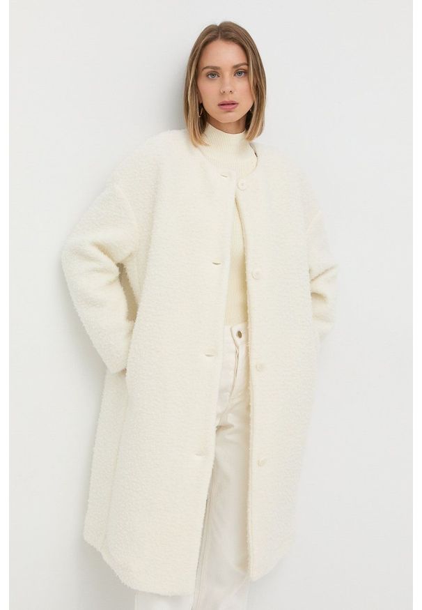 Max Mara Leisure płaszcz z domieszką wełny kolor beżowy przejściowy oversize. Kolor: beżowy. Materiał: wełna