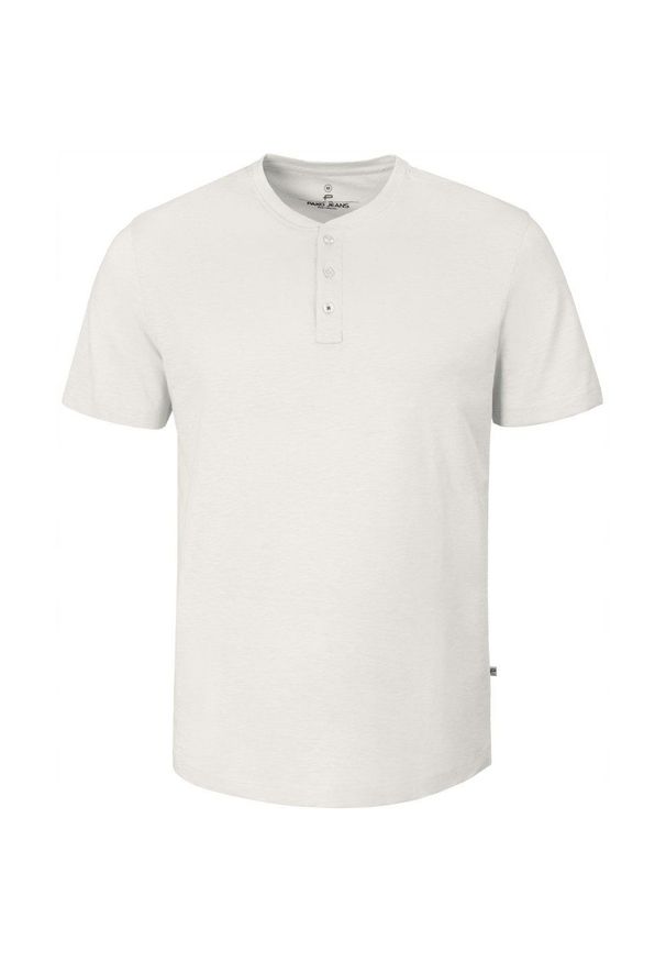 Biały Męski T-Shirt, Dekolt z Guzikami - Pako Jeans. Okazja: na co dzień. Kolor: biały. Materiał: bawełna. Styl: casual