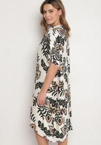 Born2be - Ciemnozielona Sukienka z Lnem i Wiskozą Ozdobiona Cyrkoniami Sadelune. Okazja: na co dzień. Typ kołnierza: dekolt w serek. Kolor: zielony. Materiał: wiskoza, len. Wzór: aplikacja. Styl: casual, elegancki, klasyczny #5