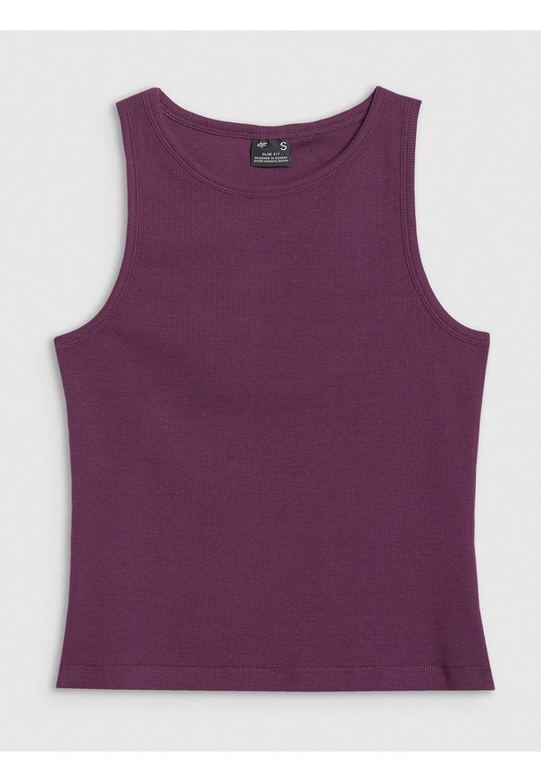 4f - 4F Top slim gładki damski - fioletowy XL. Kolor: fioletowy. Materiał: jersey, dzianina, materiał, bawełna, elastan. Wzór: gładki