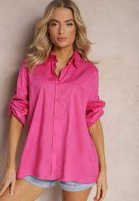 Renee - Fuksjowa Oversizowa Koszula Bawełniana o Klasycznym Kroju Alattia. Kolor: różowy. Materiał: bawełna. Styl: klasyczny #5