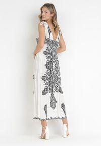 Born2be - Biała Sukienka w Stylu Boho z Gumką w Talii i Sznurkami przy Ramionach Niree. Kolor: biały. Styl: boho #4