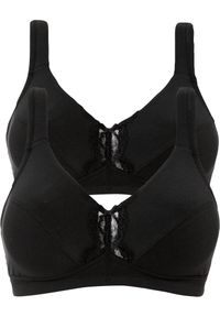 bonprix - Biustonosz bez fiszbinów z bawełną organiczną (2 szt.). Kolor: czarny. Materiał: bawełna. Rodzaj stanika: wyściełane miseczki, różne sposoby noszenia. Wzór: aplikacja, koronka #1