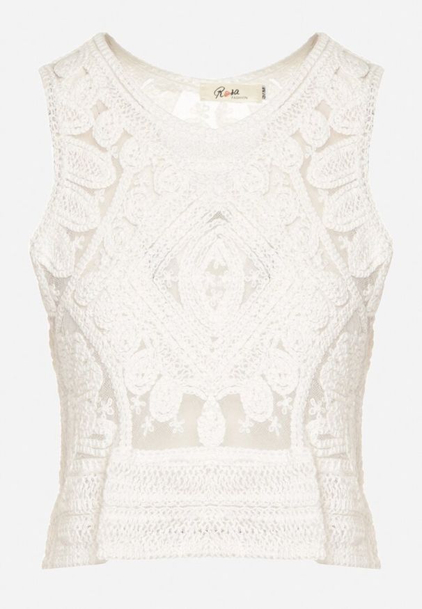 Born2be - Biały Haftowany Top z Bawełną Elnesta. Okazja: na imprezę. Kolor: biały. Materiał: bawełna. Wzór: haft. Styl: elegancki