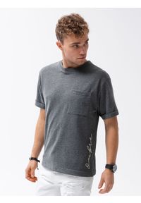 Ombre Clothing - T-shirt męski z nadrukiem - czarny - Rozmiar: M. Kolor: czarny. Materiał: bawełna, poliester, dzianina. Wzór: nadruk