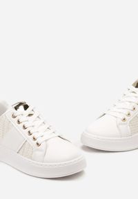 Born2be - Biało-Beżowe Sneakersy na Grubej Podeszwie z Plecioną Wstawką i Błyszczącymi Detalami Issla. Kolor: biały. Materiał: materiał #6