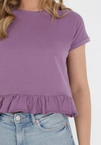 Born2be - Fioletowy T-shirt Panereia. Okazja: na co dzień. Kolor: fioletowy. Materiał: bawełna, dzianina. Długość: krótkie. Wzór: gładki. Styl: casual #5