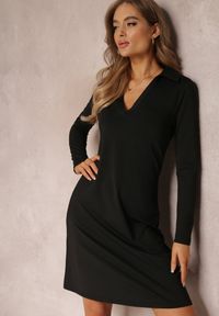 Renee - Czarna Sukienka Naesione. Okazja: na co dzień. Kolor: czarny. Materiał: dzianina. Długość rękawa: długi rękaw. Typ sukienki: proste. Styl: klasyczny, elegancki, casual. Długość: mini