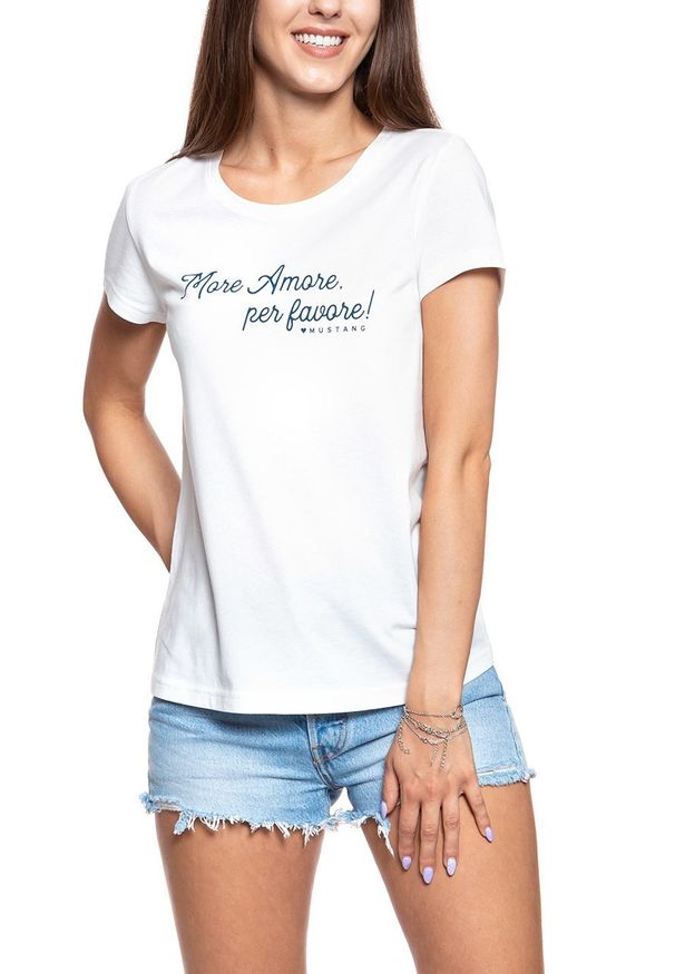 Mustang - MUSTANG T SHIRT DAMSKI Alina C Print Cloud Dancer 1008937 2020. Wzór: nadruk