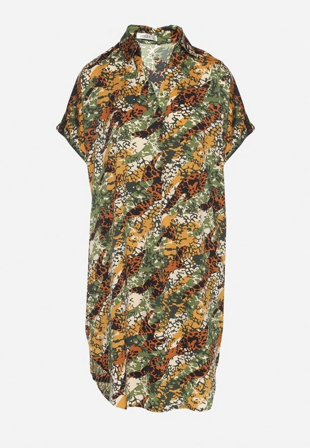 Born2be - Zielona Pudełkowa Sukienka z Wiskozy w Dekoltem w Serek Rinalissa. Okazja: na co dzień. Typ kołnierza: dekolt w serek. Kolor: zielony. Materiał: wiskoza. Długość rękawa: krótki rękaw. Styl: elegancki, casual, klasyczny