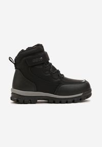 Born2be - Czarne Płaskie Botki Geto z Tłoczeniem ze Sznurowaniem na Rzep Hetisza. Okazja: na co dzień. Zapięcie: rzepy. Kolor: czarny. Materiał: jeans. Wzór: kolorowy. Styl: klasyczny, casual
