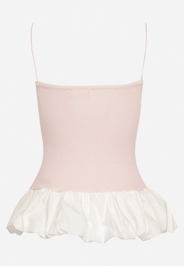 Born2be - Różowy Prążkowany Top z Ozdobną Falbanką Alutte. Okazja: na co dzień. Kolor: różowy. Materiał: prążkowany. Sezon: wiosna, lato. Styl: casual, elegancki