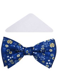 Modini - Granatowa muszka męska w kwiatki A155. Kolor: niebieski. Materiał: poliester, tkanina. Wzór: kwiaty. Styl: elegancki #1