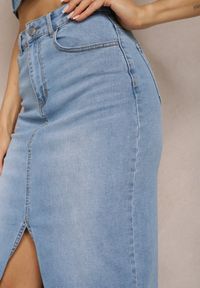 Renee - Niebieska Jeansowa Spódnica Midi High Waist z Rozcięciem Lushio. Stan: podwyższony. Kolor: niebieski. Materiał: jeans. Styl: klasyczny #5