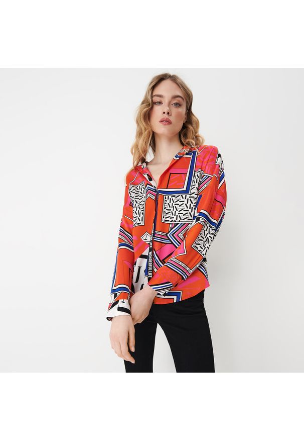 Mohito - Stylowa koszula z printem - Pomarańczowy. Kolor: pomarańczowy. Wzór: nadruk. Styl: elegancki