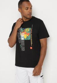 Born2be - Czarna Koszulka T-shirt z Bawełny z Ozdobnym Nadrukiem Savenelle. Kolor: czarny. Materiał: bawełna. Wzór: nadruk. Styl: klasyczny, elegancki #6
