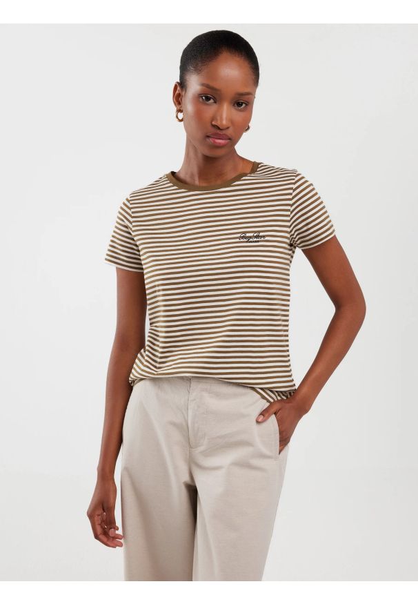 Big-Star - Koszulka damska w paski khaki Zenaida 303. Okazja: na co dzień. Kolor: zielony. Materiał: jeans, skóra, dzianina. Wzór: paski. Styl: klasyczny, casual