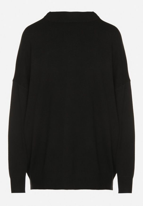 Born2be - Czarny Gładki Sweter z Rękawami Typu Nietoperz Ralanevia. Okazja: do pracy, na co dzień. Kolor: czarny. Wzór: gładki. Styl: casual