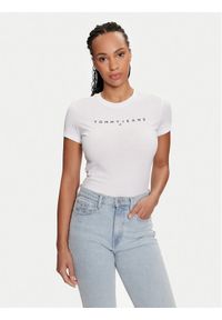 Tommy Jeans T-Shirt Linear DW0DW18398 Biały Slim Fit. Kolor: biały. Materiał: bawełna