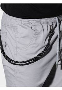 Ombre Clothing - Spodnie męskie materiałowe JOGGERY z ozdobnym sznurkiem - jasnoszare V2 P908 - XXL. Kolor: szary. Materiał: materiał #4