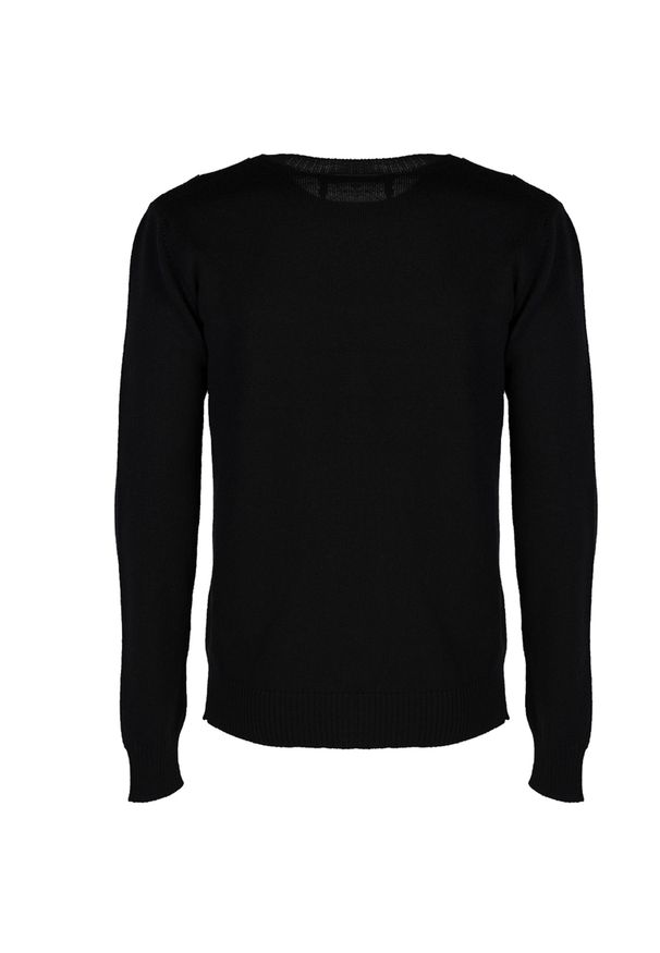Les Hommes Sweter | LJK104-652B | Round Neck Sweater With Shoulder Detail | Mężczyzna | Czarny. Okazja: na co dzień. Kolor: czarny. Materiał: wełna. Styl: casual