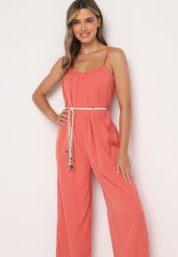 Born2be - Czerwony Kombinezon na Cienkich Regulowanych Ramiączkach ze Ściągaczem w Talii Huetta. Okazja: na co dzień. Kolor: czerwony. Materiał: jeans. Długość rękawa: na ramiączkach. Długość: długie. Styl: casual, elegancki #7