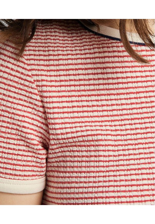 Lee - DAMSKI T-SHIRT LEE STRIPED RIBBED TEE AURORA RED L44SPFNV 112109978