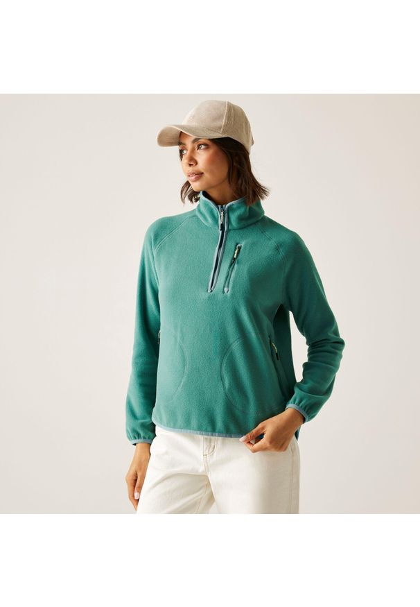 Regatta - Polar damski z suwakiem 1/2 Frankie. Kolor: zielony. Materiał: polar. Długość rękawa: raglanowy rękaw. Sport: turystyka piesza