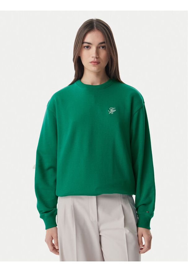TOMMY HILFIGER - Tommy Hilfiger Bluza Logo Embroidery WW0WW48724 Zielony Regular Fit. Kolor: zielony. Materiał: bawełna