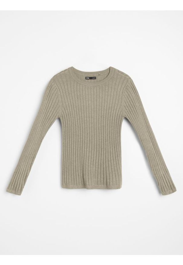Sinsay - Dopasowany sweter z długimi rękawami - zielony. Kolor: zielony. Długość rękawa: długi rękaw. Długość: długie